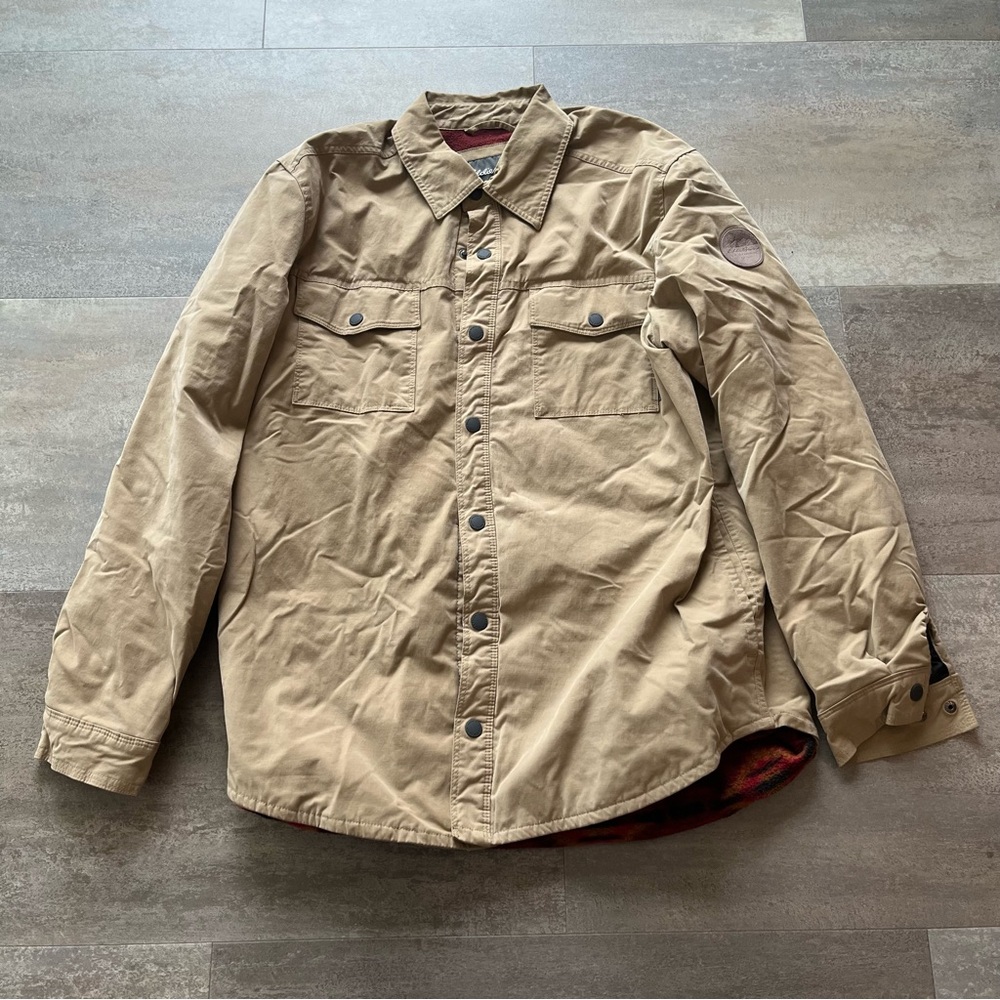 Men’s Eddie Bauer jacket, tan, men’s medium.